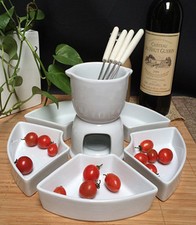 Ceramic Chocolate or Cheese Fondue Set with Stainless Steel Forks and 5 x Plates