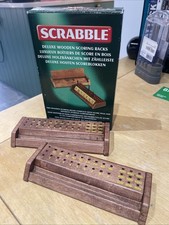 Scrabble Deluxe Wooden Scoring Racks with Pegs in Box Vintage Tinderbox Games