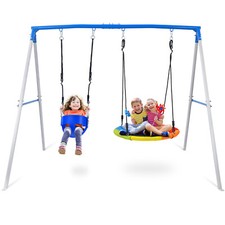 440lb Metal Swing Set with 2 Swings Heavy Duty Swing Frame Kids Backyard Playset