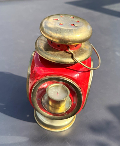 Vintage red metal and brass - red,