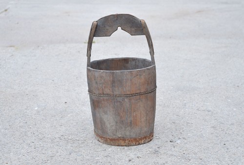 Old vintage wooden rice - wooden, bucket