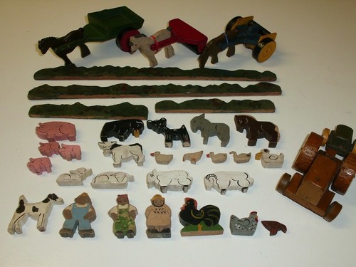 Vintage wooden farm animals - vintage,