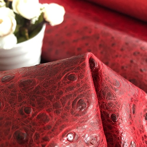 Red green embossed ostrich - red,