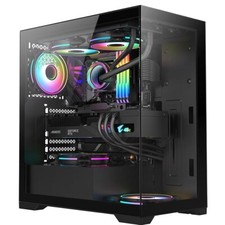 Gaming PC Case Black Mid Tower Full View Tempered Glass Panels 3x ARGB LED Fans