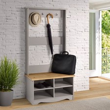 Corona Grey Hall Bench with Hat and Coat Rack Shoe Storage - Compact Design