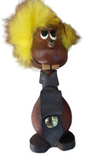 Mid Century Modern Danish Teak Wood Fur Troll Gonk Figurine w/Yellow Hair