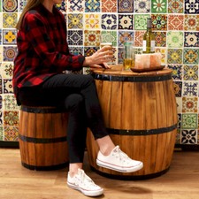 Barrel Table Bar Stools Wooden Stand Furniture Man Cave Beer Garden Pub Whitewas