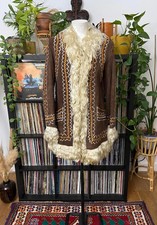 Vintage 1970s Brown Embroidered Afghan Coat