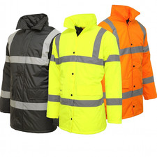 HI VISIBILITY PARKA JACKET HI VIS VIZ SECURITY COAT WATERPROOF SAFETY WEAR TOP