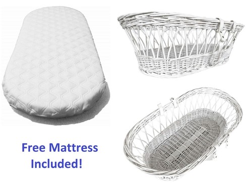 White wicker moses basket - wicker,