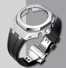 Casio G-Shock GA2100 Casioak Mod kit. Black rubber strap with Silver steel case.