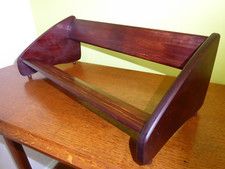 Vintage wooden book trough, rest, shelf, rack, tropical hardwood, bun feet