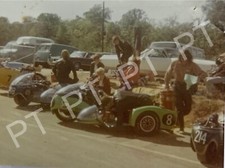 Vtg Snapshot Photo 1970s Motorcycle Road Racers - Kawasaki Side Cars - Retro