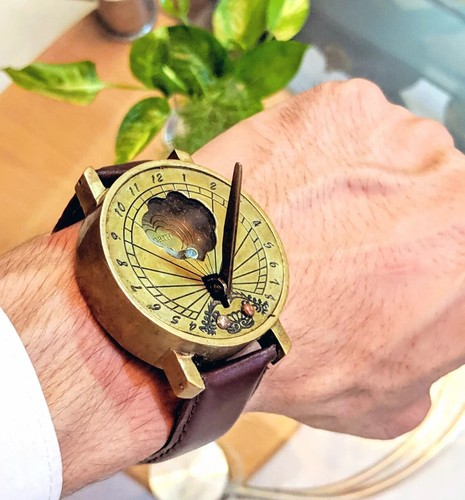 Brass sundial wrist watch - sundial,