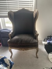 Antique French Wing Chair Show Wood & Gesso Frame Circa 1880