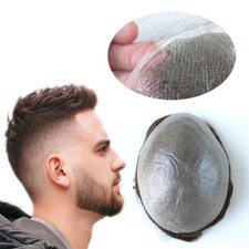 Mens Toupee Hair Replacement System V-loop Super Thin Skin Human Hairpiece