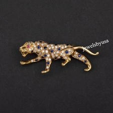 1 Inches Jaguar Animal Lover Lab Created Diamond Women's Wear Brooch Pin 925 SS