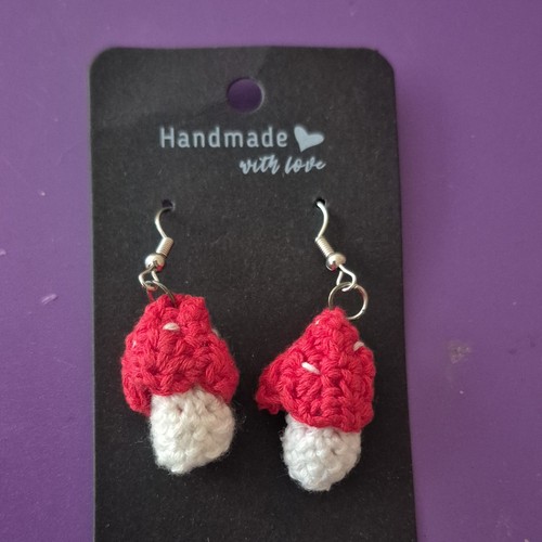Handmade red white mushroom - red,