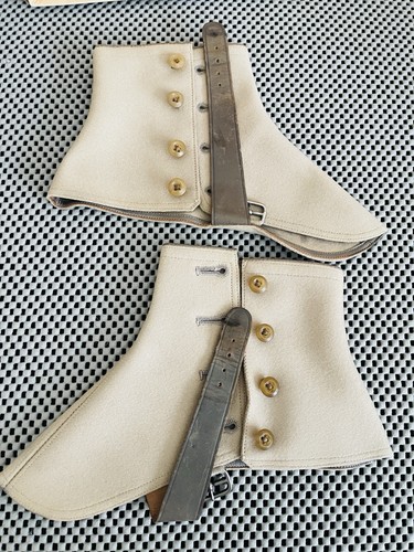Edwardian spats taupe wool - edwardian,