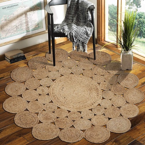 Handwoven jute round - handwoven, rug
