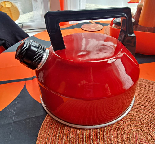 Red metal stove - red, whistling