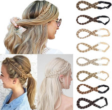Hair Plait Hairband in Dark Brown Braided Headband Elastic Synthetic 