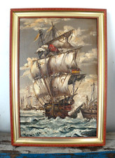 Vintage Spanish galleon oil
