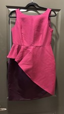 Halston Heritage Cocktail Dress Size 6 Magenta Burgundy Silk and Satin Peplum
