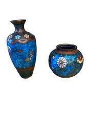 Japanese CLOISONNE Enamel on Bronze Vase & Ginger Jar  Period Floral
