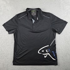 Greg Norman Shirt Mens Large Black Shark Play Dry Short Sleeve Big Logo Polo