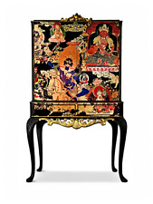 Luxury Vintage Cocktail Drinks Cabinet with Oriental Metallic Tibetan Decoupage