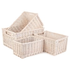 White Wicker Storage Basket Rectangular Woven Willow Bathroom Shelf Hamper