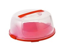 Red & Clear Colour Large Round Cake Storage Carrier Box Container Lockable Cover