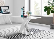 ATLANTA White High Gloss and Silver Chrome 4 Seater Kitchen Dining Table