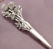 Slight 2nd Silver Scottish Thistle Bramble Sword Brooch Shawl Cloak Kilt Pin SC3