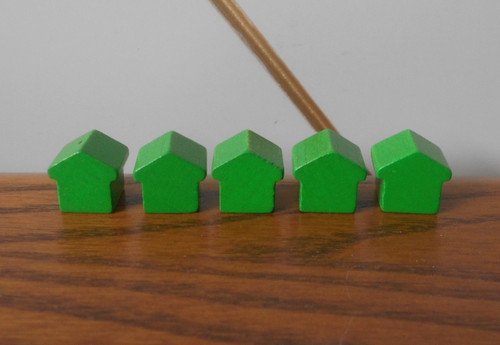 Green wooden house - x4, monopoly