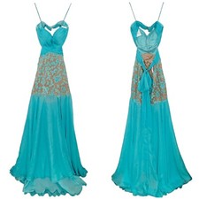 Sherri Hill Floral Beaded Floral Ruched Tulle Prom Dress Aqua Blue 11138 Size 8