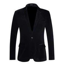 Men Velvet Wedding Coat Casual Suit Jacket Blazer Solid Color Business Look