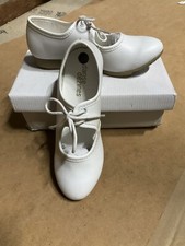White PU Low Heel Tap Dance Shoes Size 6 UK  Adult with Toe Taps