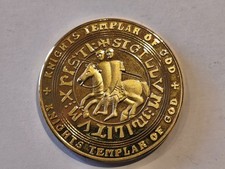 Knights Templar Commemorative Medallion Cross Masonic Freemason Golden Tone Coin