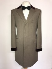 GIEVES & HAWKES - Mens Slim Fit Long BROWN WOOL Covert COAT - 40 Long - STUNNING