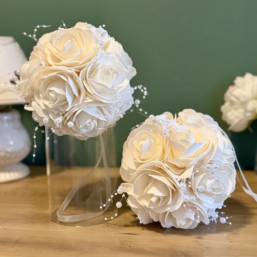 Ivory rose kissing balls - 2,