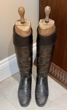 Vintage Black Leather Riding Boots with Wooden Trees UK 7.5/8
