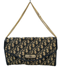 Auth Christian Dior Trotter Canvas Leather Navy Chain Shoulder Bag NS100557