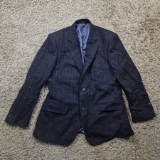 Brook Taverner Blazer Mens Small 38 Short Blue Tweed Jacket Wool Check