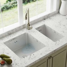 Astini Hampton 150 1.5 Bowl White Ceramic Undermount Kitchen Sink & Waste Set
