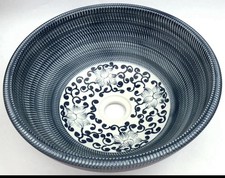 Vintage Patterned Kasbah Round Bathroom Cloakroom Ceramic Counter Top Basin Sink