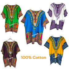 100% COTTON Unisex Dashiki Africa Tribal Print Festival Kaftans Shirt Blouse Top