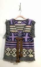 Odd Molly Sweater Vest Size 4 UK XL Hand Knit Wool Sleeveless Cardigan