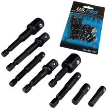 8pc DRILL SOCKET IMPACT ADAPTOR SET 1/4" Hex To 1/4" 3/8" 1/2" Square Drive
